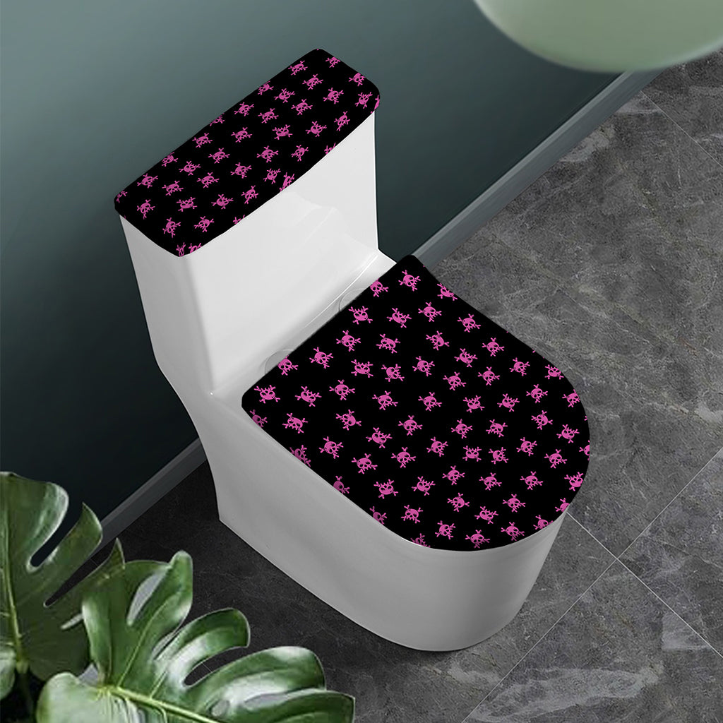Pink Emo Skull Pattern Print Toilet Lid And Tank Cover Set