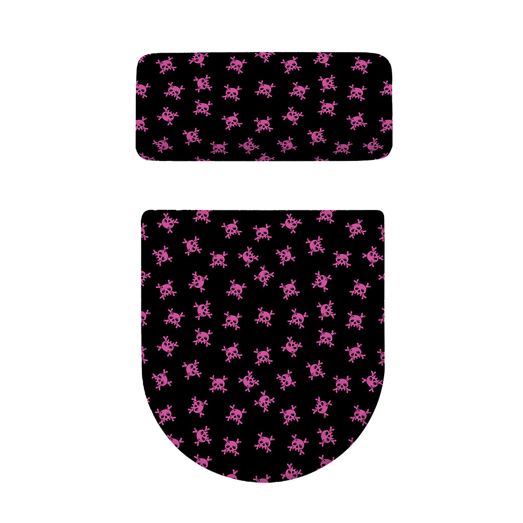 Pink Emo Skull Pattern Print Toilet Lid And Tank Cover Set