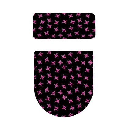 Pink Emo Skull Pattern Print Toilet Lid And Tank Cover Set