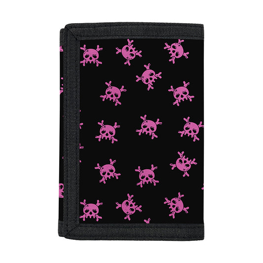 Pink Emo Skull Pattern Print Trifold Wallet