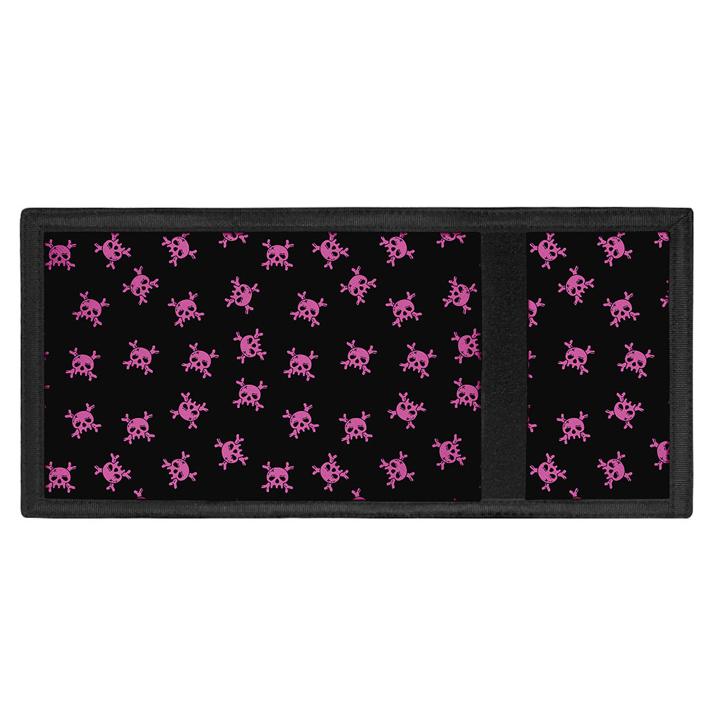 Pink Emo Skull Pattern Print Trifold Wallet