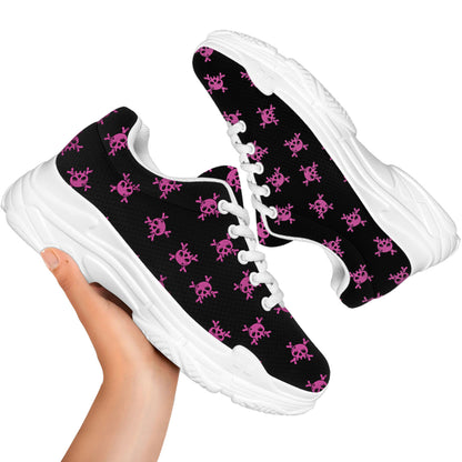 Pink Emo Skull Pattern Print White Chunky Shoes