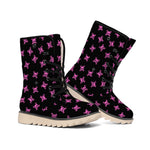 Pink Emo Skull Pattern Print Winter Boots