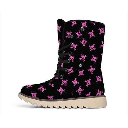 Pink Emo Skull Pattern Print Winter Boots