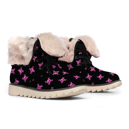 Pink Emo Skull Pattern Print Winter Boots