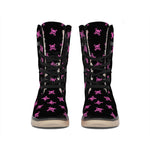 Pink Emo Skull Pattern Print Winter Boots