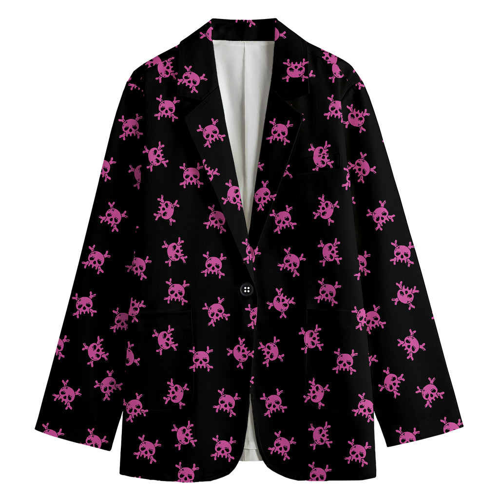 Pink Emo Skull Pattern Print Women's Blazer