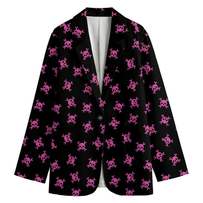 Pink Emo Skull Pattern Print Women's Blazer
