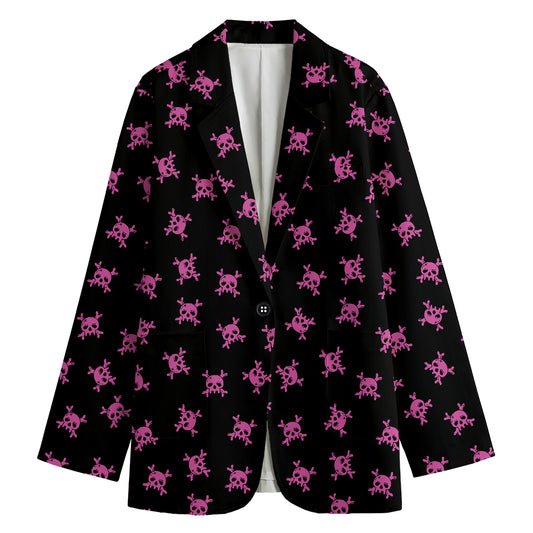 Pink Emo Skull Pattern Print Women's Blazer