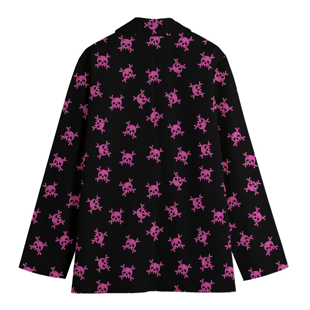 Pink Emo Skull Pattern Print Women's Cotton Blazer