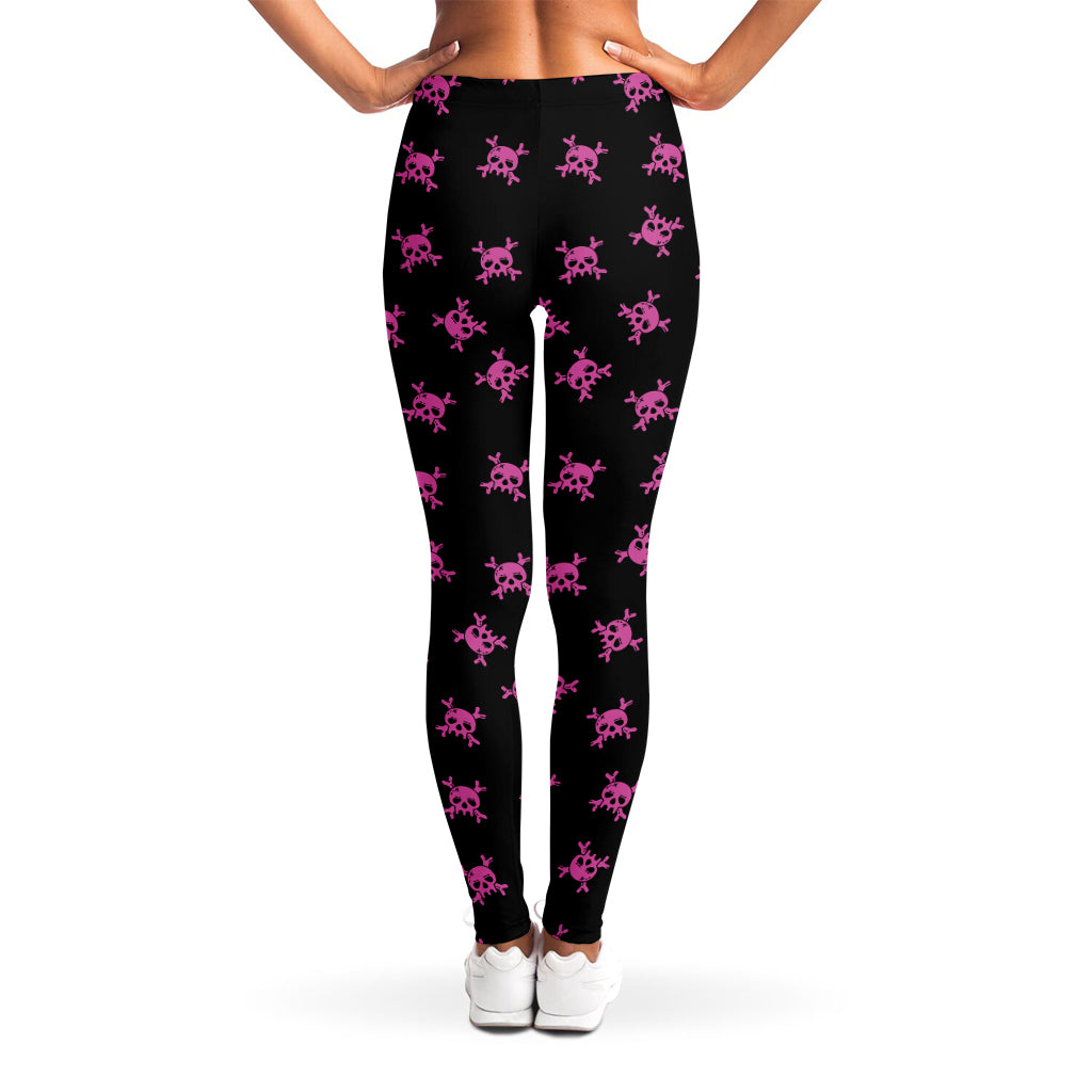 Pink Emo Skull Pattern Print Women's Leggings