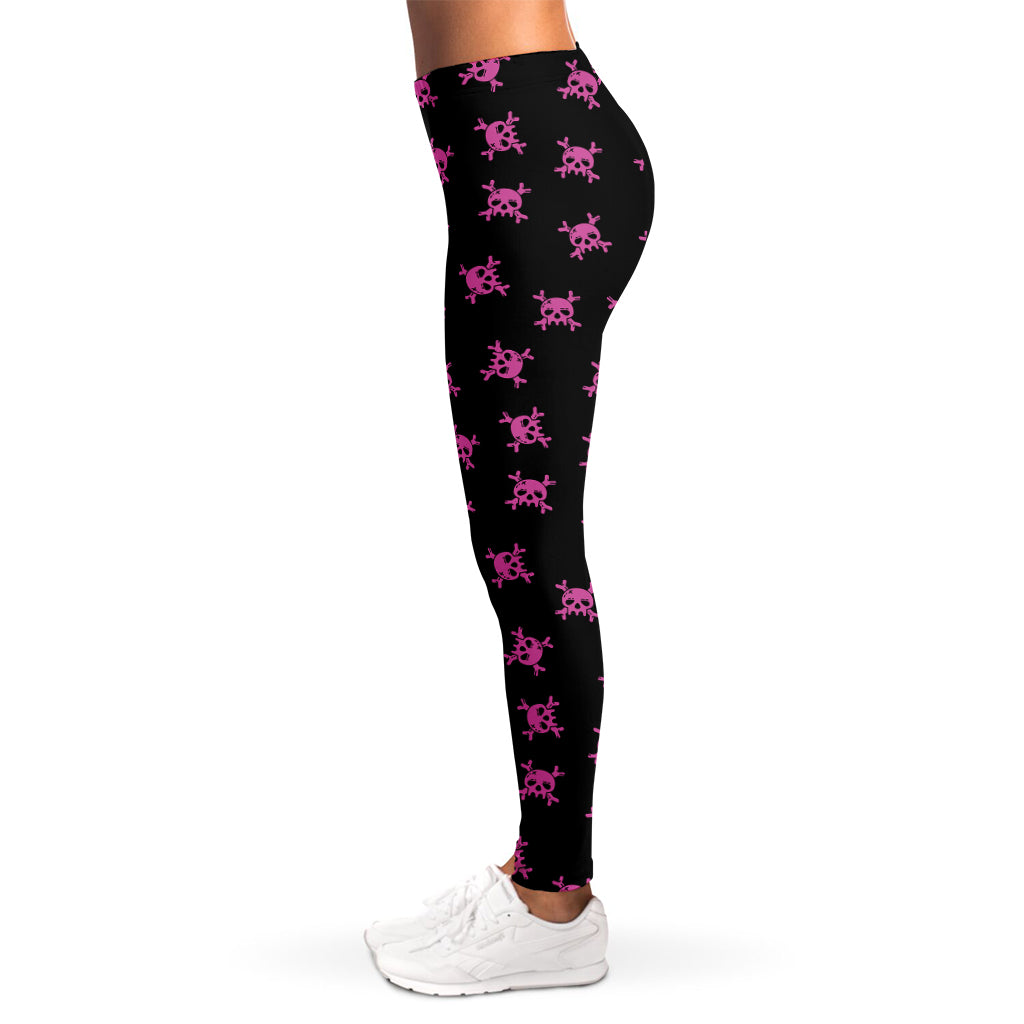 Pink Emo Skull Pattern Print Women's Leggings