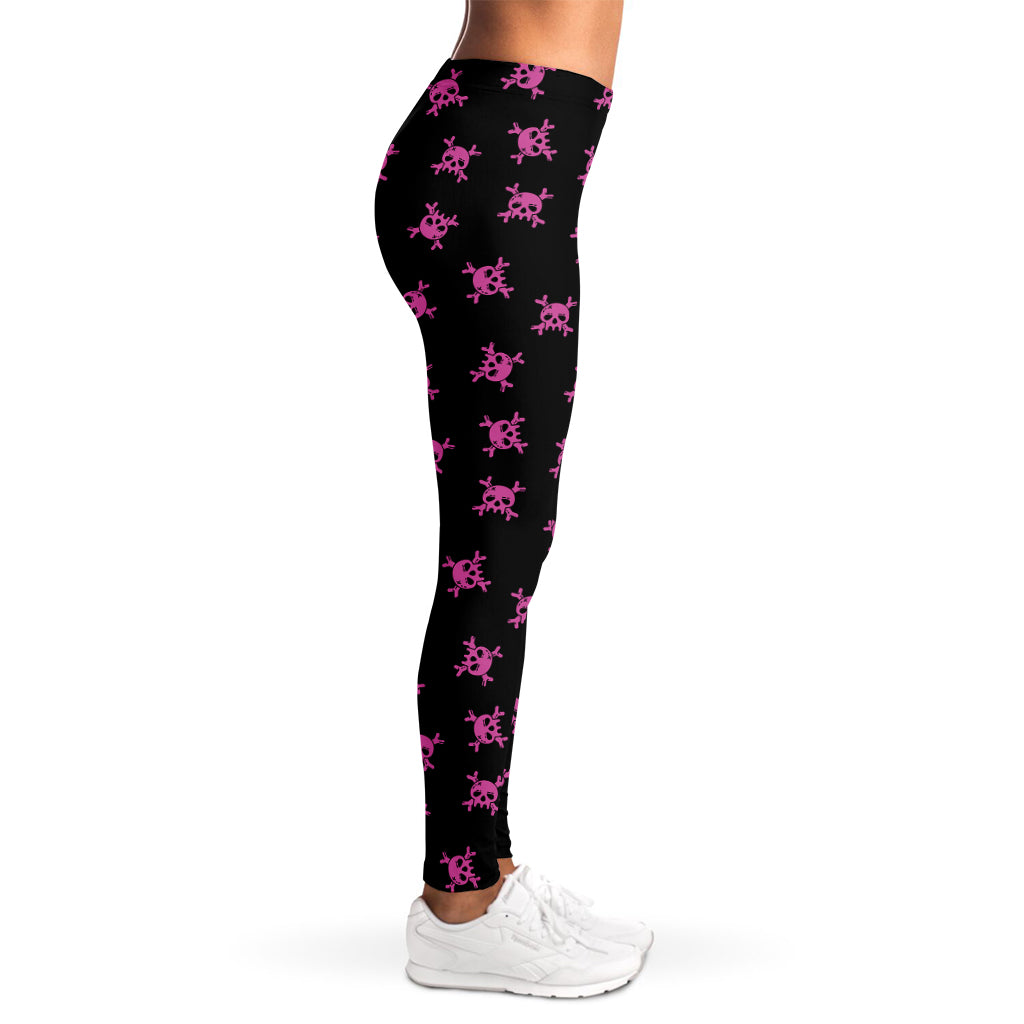 Pink Emo Skull Pattern Print Women's Leggings