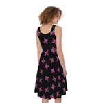Pink Emo Skull Pattern Print Women's Sleeveless Dress