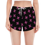Pink Emo Skull Pattern Print Women's Split Running Shorts
