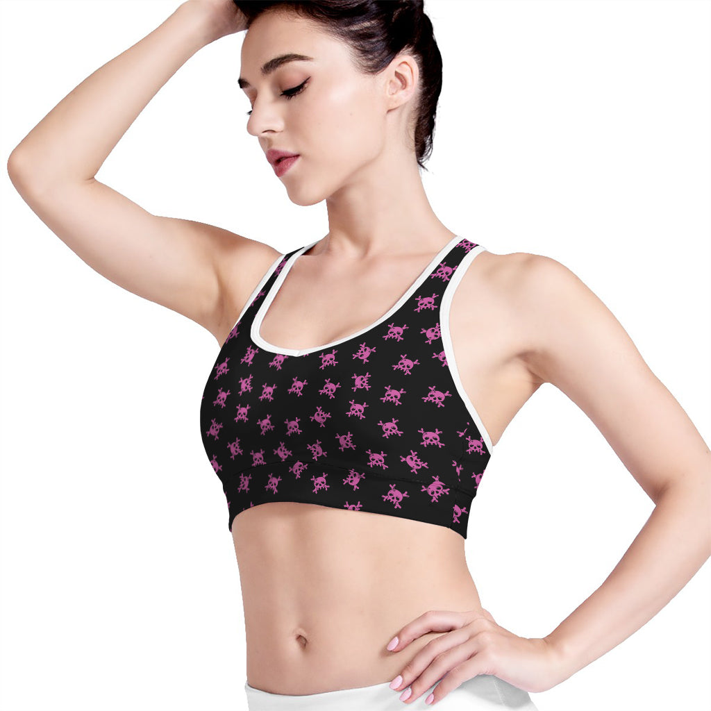 Pink Emo Skull Pattern Print Women's Sports Bra