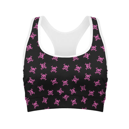 Pink Emo Skull Pattern Print Women's Sports Bra