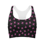 Pink Emo Skull Pattern Print Women's Sports Bra