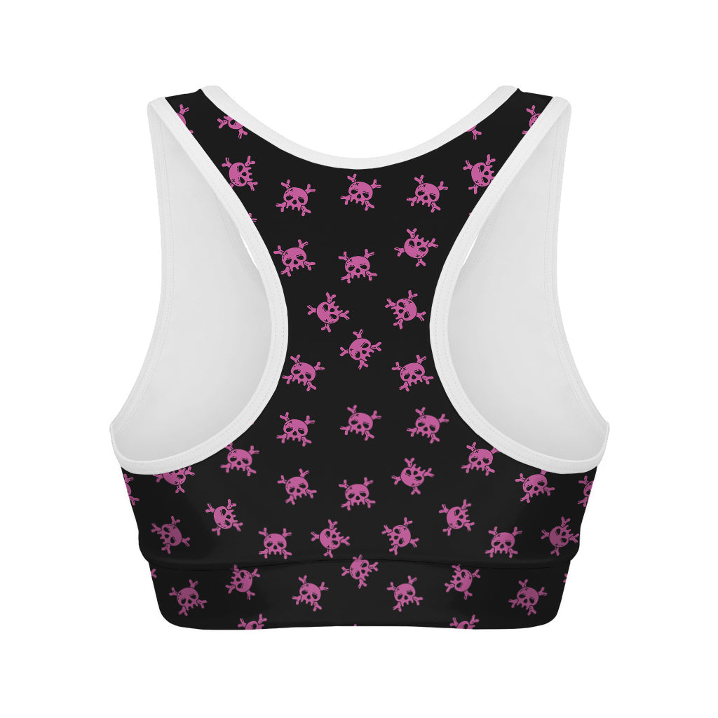 Pink Emo Skull Pattern Print Women's Sports Bra