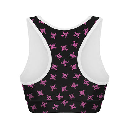 Pink Emo Skull Pattern Print Women's Sports Bra