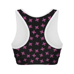 Pink Emo Skull Pattern Print Women's Sports Bra