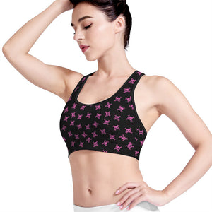 Pink Emo Skull Pattern Print Women's Sports Bra