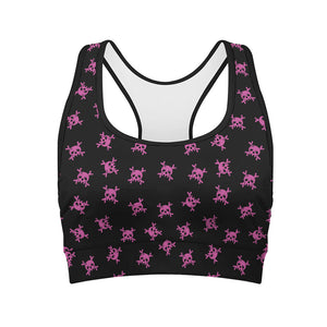 Pink Emo Skull Pattern Print Women's Sports Bra