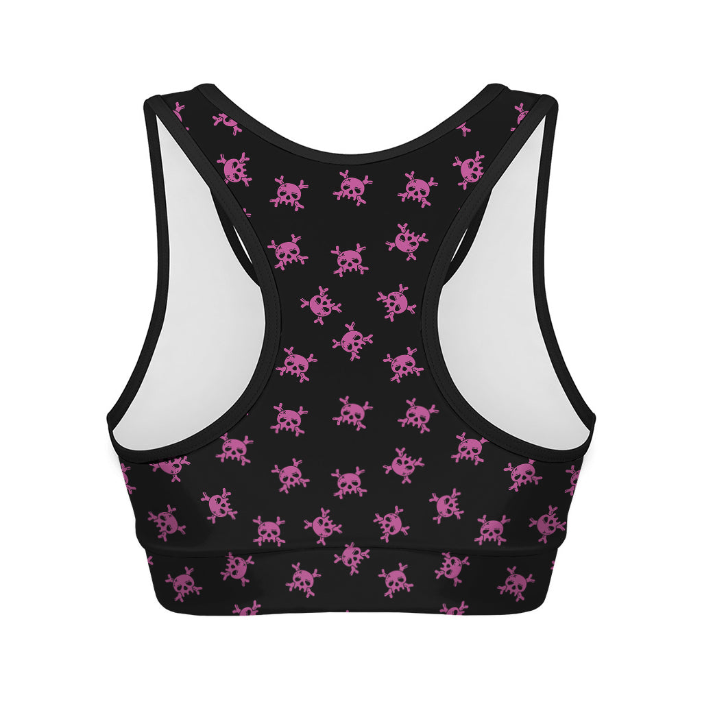 Pink Emo Skull Pattern Print Women's Sports Bra