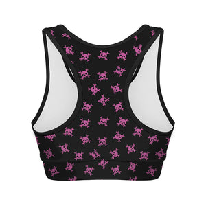 Pink Emo Skull Pattern Print Women's Sports Bra