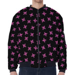 Pink Emo Skull Pattern Print Zip Sleeve Bomber Jacket