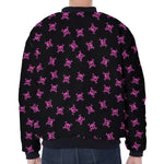 Pink Emo Skull Pattern Print Zip Sleeve Bomber Jacket