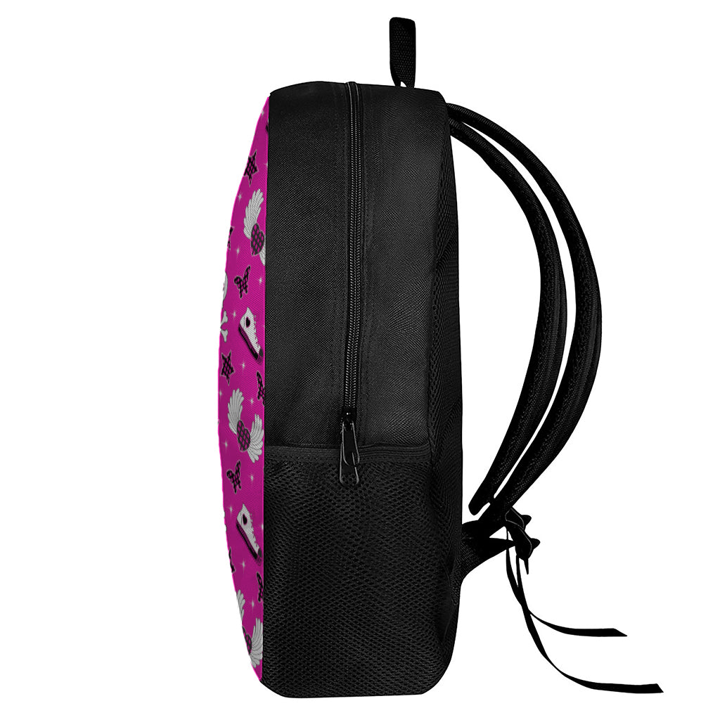 Pink Emo Symbols Pattern Print 17 Inch Backpack