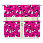 Pink Emo Symbols Pattern Print 3 Piece Kitchen Curtains