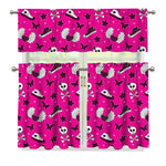 Pink Emo Symbols Pattern Print 3 Piece Kitchen Curtains