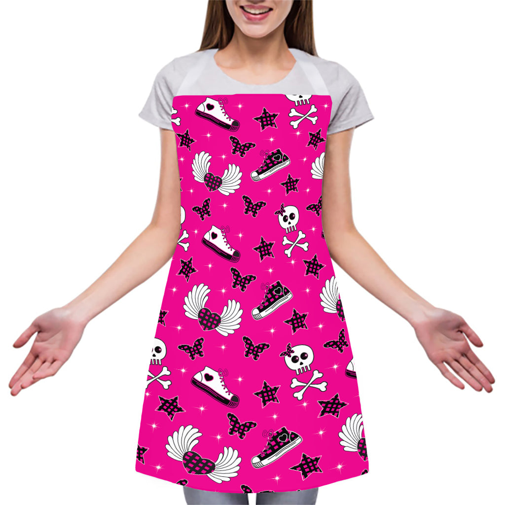 Pink Emo Symbols Pattern Print Adjustable Apron