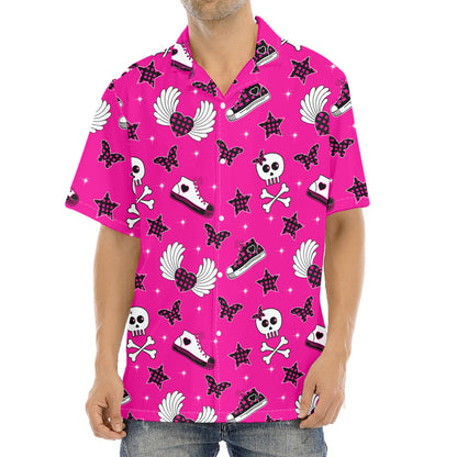 Pink Emo Symbols Pattern Print Aloha Shirt