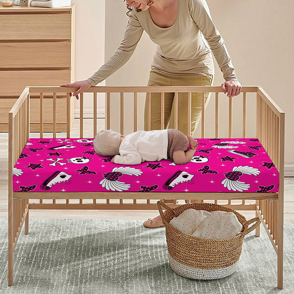 Pink Emo Symbols Pattern Print Baby Crib Sheet