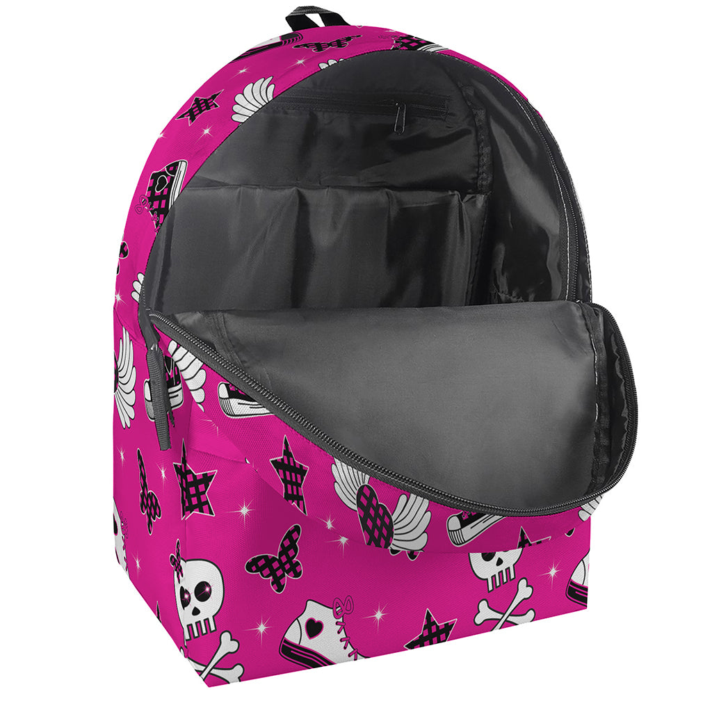 Pink Emo Symbols Pattern Print Backpack