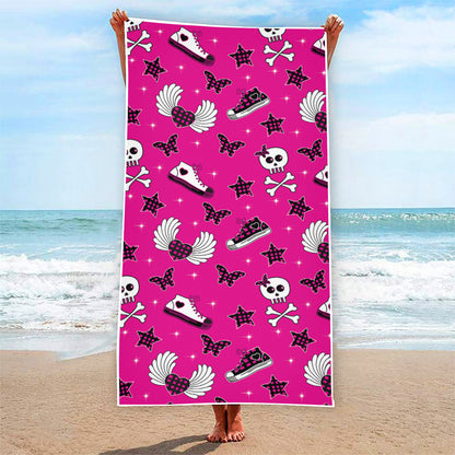 Pink Emo Symbols Pattern Print Beach Towel
