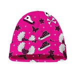 Pink Emo Symbols Pattern Print Beanie