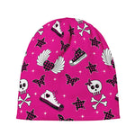 Pink Emo Symbols Pattern Print Beanie