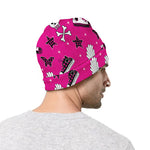 Pink Emo Symbols Pattern Print Beanie