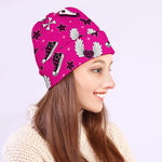 Pink Emo Symbols Pattern Print Beanie