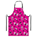 Pink Emo Symbols Pattern Print Bib Apron With Pocket