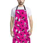 Pink Emo Symbols Pattern Print Bib Apron With Pocket