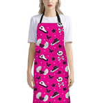 Pink Emo Symbols Pattern Print Bib Apron With Pocket
