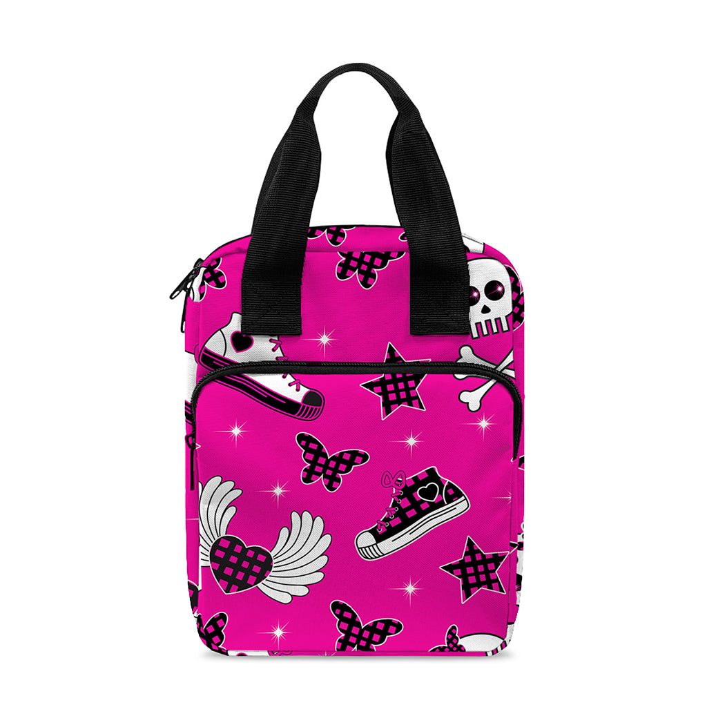 Pink Emo Symbols Pattern Print Bible Tote Bag