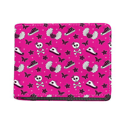 Pink Emo Symbols Pattern Print Bifold Wallet