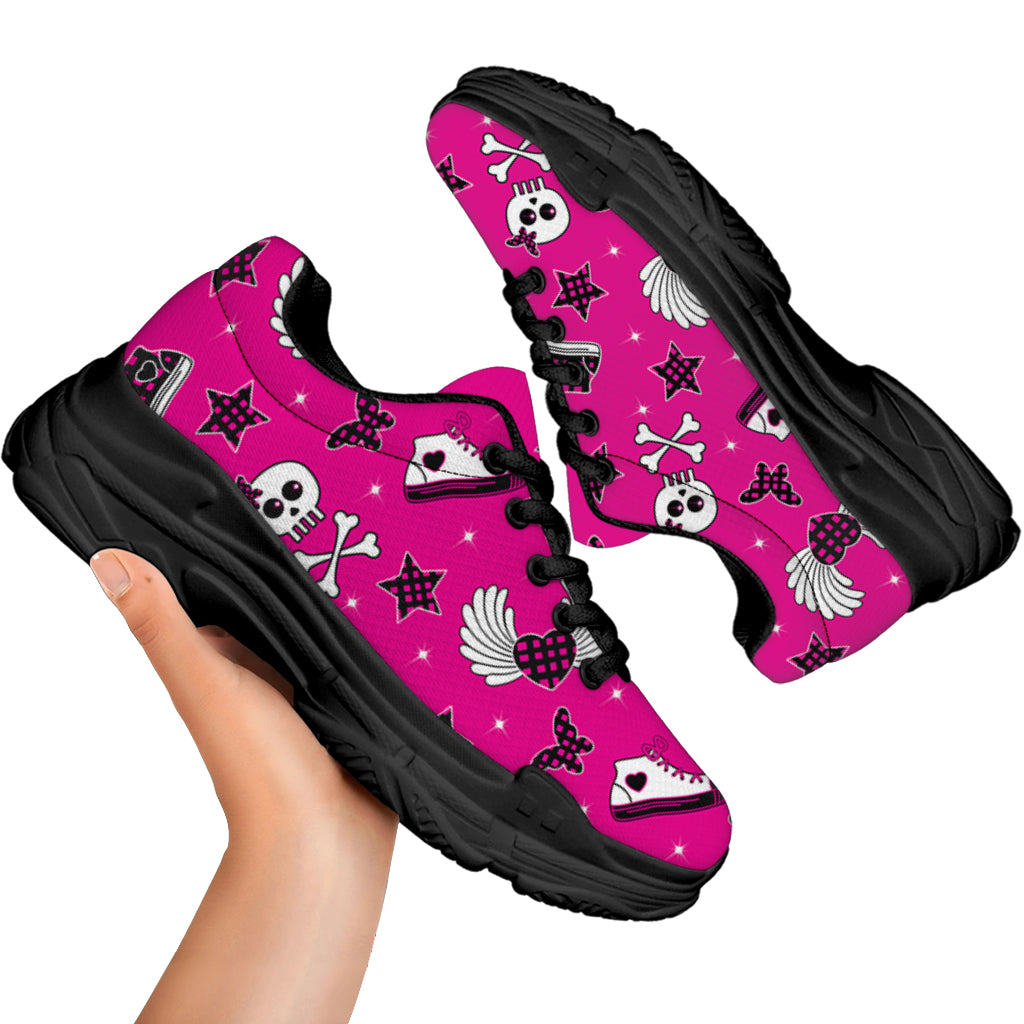 Pink Emo Symbols Pattern Print Black Chunky Shoes – GearFrost