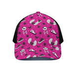 Pink Emo Symbols Pattern Print Black Mesh Trucker Cap